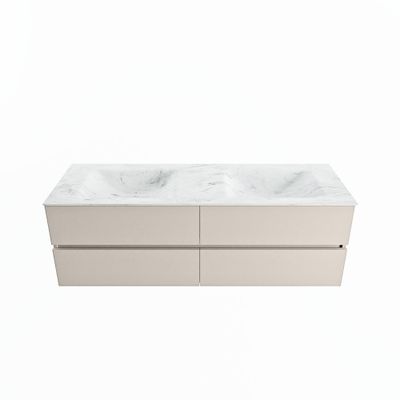 MONDIAZ VICA-DLUX 150cm badmeubel onderkast Linen 4 lades. Inbouw wastafel CLOUD dubbel zonder kraangat, kleur Opalo.