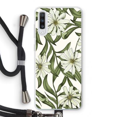 Wit bloemenpatroon: Samsung Galaxy A70 Transparant Hoesje met koord