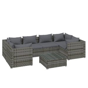 vidaXL 7-delige Loungeset met kussens poly rattan grijs