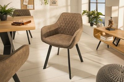 Retro stoel PALERMO taupe met armleuning en decoratieve stiksels - 39343