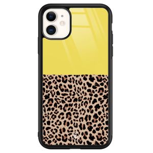 iPhone 11 glazen hardcase - Luipaard geel