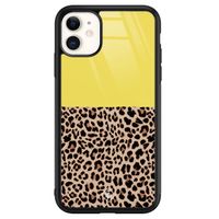 iPhone 11 glazen hardcase - Luipaard geel