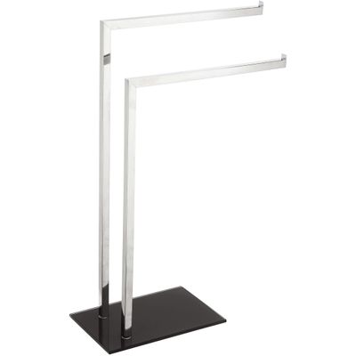 Handdoeken rek badkamer - rvs - 2 stangen - voet zwart glas - H78 cm