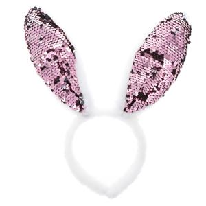 Verkleed diadeem paashaas/bunny oren - pailletten - roze/wit - one size