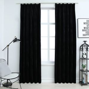 VidaXL Gordijnen verduisterend 2 st met haken 140x225 cm fluweel zwart