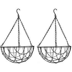 2x Zwarte bloempot hangmanden 30 cm