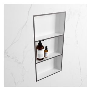 Wandnis Solid Surface Easy | In- en opbouw | 30x60x8 cm | 3 vakken | DarkGrey/Talc