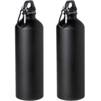 2x Stuks aluminium waterfles/drinkfles zwart met schroefdop en karabijnhaak 800 ml - thumbnail