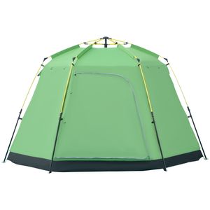 Outsunny Kampeertent 6 Persoons Tent Familietent Koepeltent PU2000mm Gemakkelijk op te zetten voor gezinnen Trekking Festival Staal Glasvezel Groen