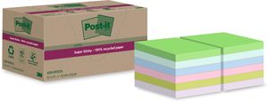 Post-it Super Sticky Notes Recycled, 70 vel, ft 47,6 x 47,6 mm, assorti, pak van 12 blokken