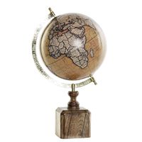 Decoratie wereldbol/globe bruin/goud op mango houten voet 40 x 22 cm - thumbnail