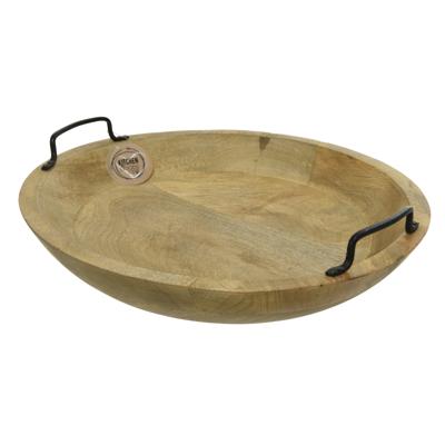 Decoris serveerschaal - fruitschaal - rond - mangohout - 39 x 10 cm - met handvatten