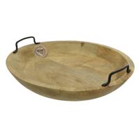 Decoris serveerschaal - fruitschaal - rond - mangohout - 39 x 10 cm - met handvatten