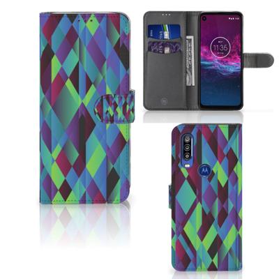 Motorola One Action | Book Case | Abstract Green Blue