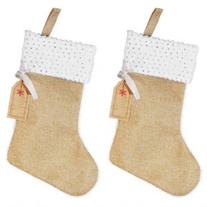 3x stuks jute kerstsokken met witte rand en zilveren pailletten 45 cm