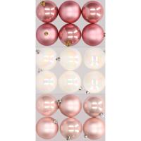18x stuks kunststof kerstballen mix van lichtroze, parelmoer wit en oudroze 8 cm - Kerstbal - thumbnail