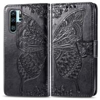 Butterfly Love bloemen reliëf horizontale Flip lederen case voor Huawei P30 Pro met houder & kaartsleuven & portemonnee & Lanyard (zwart)