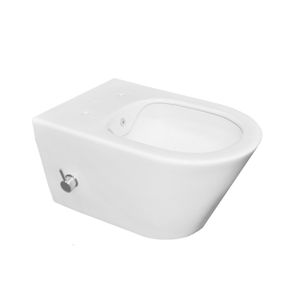 Wandcloset Wiesbaden Stereo Rimless 53 cm Inclusief Ingebouwde Bidet Warm/Koud Mat Wit