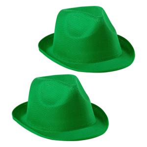 Carnaval verkleed trilby hoedje - 2x - groen - polyester - volwassenen/heren/dames