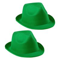 Carnaval verkleed trilby hoedje - 2x - groen - polyester - volwassenen/heren/dames - thumbnail