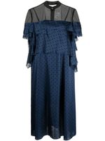 sacai robe mi-longue volantée à pois - Bleu