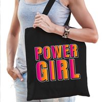 Powergirl fun tekst / kado tas zwart voor dames - Feest Boodschappentassen - thumbnail