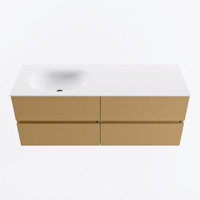 MONDIAZ VICA 130cm badmeubel onderkast Oro 4 lades. Wastafel MOON links zonder kraangat, kleur Talc.