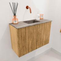 Toiletmeubel Mondiaz Joya Dlux | 60 cm | Meubelkleur Oak | Faye wastafel Oza Wasbak Midden | Zonder kraangat(en)