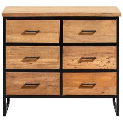 Leen Bakker - Ladekast Gijs - Naturel/zwart - 74,5x85x40 Cm - Hout/Metaal - Bruin#Zwart