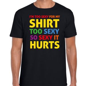 Gay Pride t-shirt met tekst - heren - zwart - Too sexy - LHBTI