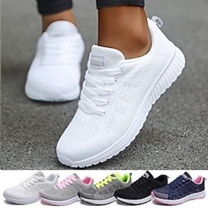 Dames Sneakers Grote maten Buiten Dagelijks Kleurenblok Platte hak Ronde Teen Modieus Sportief Casual Hardlopen Wandelen Vliegende weven Veters Zwart Wit Blauw Lightinthebox