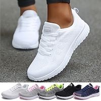 Dames Sneakers Grote maten Buiten Dagelijks Kleurenblok Platte hak Ronde Teen Modieus Sportief Casual Hardlopen Wandelen Vliegende weven Veters Zwart Wit Blauw Lightinthebox