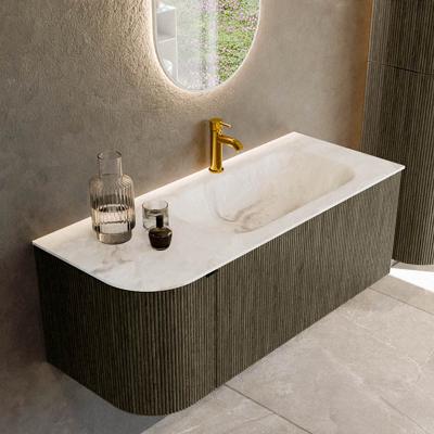 Badmeubel Mondiaz Kurve-Dlux | 115 cm cm | Meubelkleur Shadow | Wastafelkleur Frappe | Solid surface | Wasbak rechter zijde spoelbak | 1 kraangat