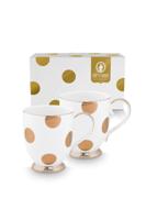 Pip Studio Set/2 Mokken Dot Delight Wit/Goud 350ml