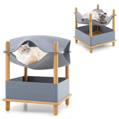 Kattenhuis met 2 Etages Verhoogd Kattenbed met Opbergruimte Hangmat of Kattenmand Kattenmeubel 40 x 40 x 53 cm