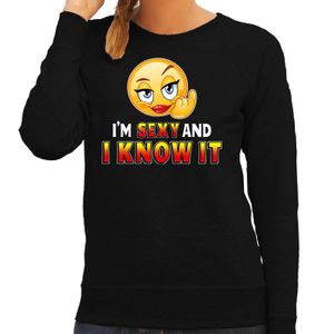 Funny emoticon sweater I am sexy and i know it zwart dames