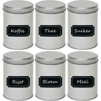 Ronde opbergblikken - 6x stuks - met beschrijfbare krijtbord etiketten - 9.5 x 13 cm