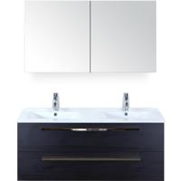 Seville Badmeubelset 120 cm - 2 Laden Black Oak - Wastafel Enjoy Dubbel met Spiegelkast