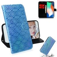Voor iPhone X/XS effen kleur kleurrijke magnetische Buckle horizontale Flip PU lederen draagtas met houder & kaartsleuven & portemonnee & Lanyard (bla