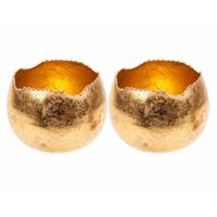Set van 2x stuks theelichthouders/waxinelichthouders goud metaal 10 cm - Waxinelichtjeshouders - thumbnail