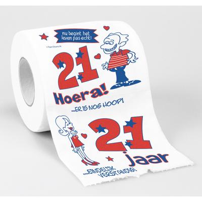 2x cadeau toiletpapier/wc-papier rol 21 jaar - 21e verjaardag - verjaardagscadeau