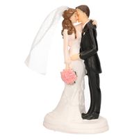 Trouwfiguurtjes bruidspaar kus taart decoratie 14cm - thumbnail