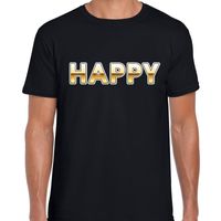 Happy fun tekst t-shirt zwart met goud voor heren - thumbnail