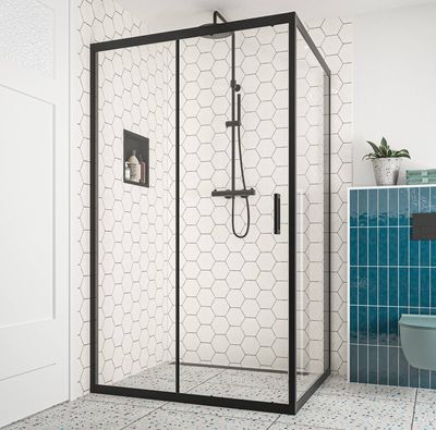 Saqu Sturdy douchecabine met schuifdeur incl. antikalk 120x100x200cm mat zwart