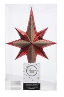 Kunststof glitter ster piek/kerstboom topper rood 25,5 cm - kerstboompieken - thumbnail