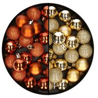 40x stuks kleine kunststof kerstballen goud en oranje 3 cm - thumbnail