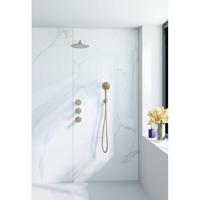 Fortifura Nebbio Regendoucheset - inbouwkraan - inbouwdeel - wandaansluitbocht - doucheslang metaal - ronde handdouche - 35cm wandarm - ronde hoofddouche - geborsteld messing PVD (goud) SW1183067 SW1183080 SW720569 SW706206 SW799449 SW7