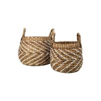 Leen Bakker - HSM Collection Mandenset Agira (2 Stuks) - Naturel/wit - Waterhyacint - Bruin - 40x40x42 Cm