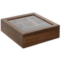 Items Theedoos Ceylon - 6-vaks - Acacia hout - 20 x 20 x 6 cm - doorzichtige deksel