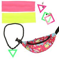 Foute 80s/90s party verkleed set compleet - dames - neon - jaren 80/90 verkleed accessoires - thumbnail